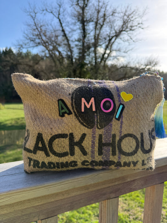 Pochette femme - "A moi" - toile de jute - pièce unique