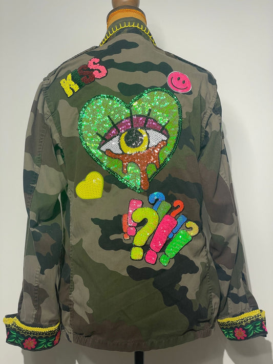Veste Treillis militaire customisée “ Cœur En Embuscade ”