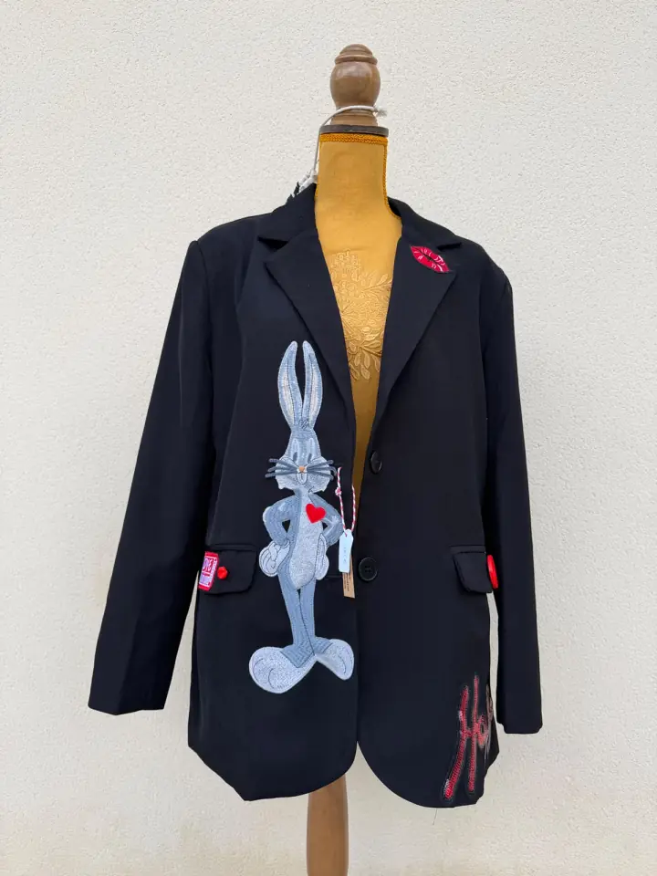 Blazer bleu nuit MissPom' décoré d'un grand lapin