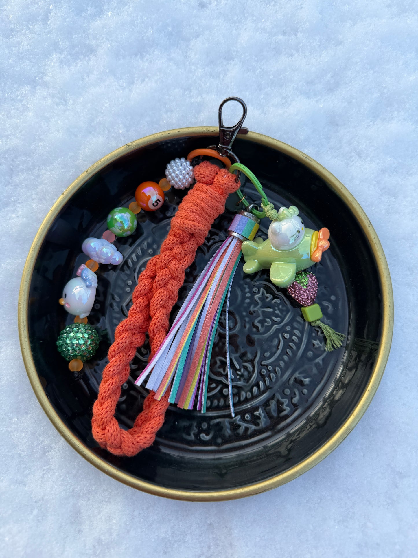 Bijou de sac coloré - Grigri - porte-clés -"Chat décolle vert " -  pièce unique