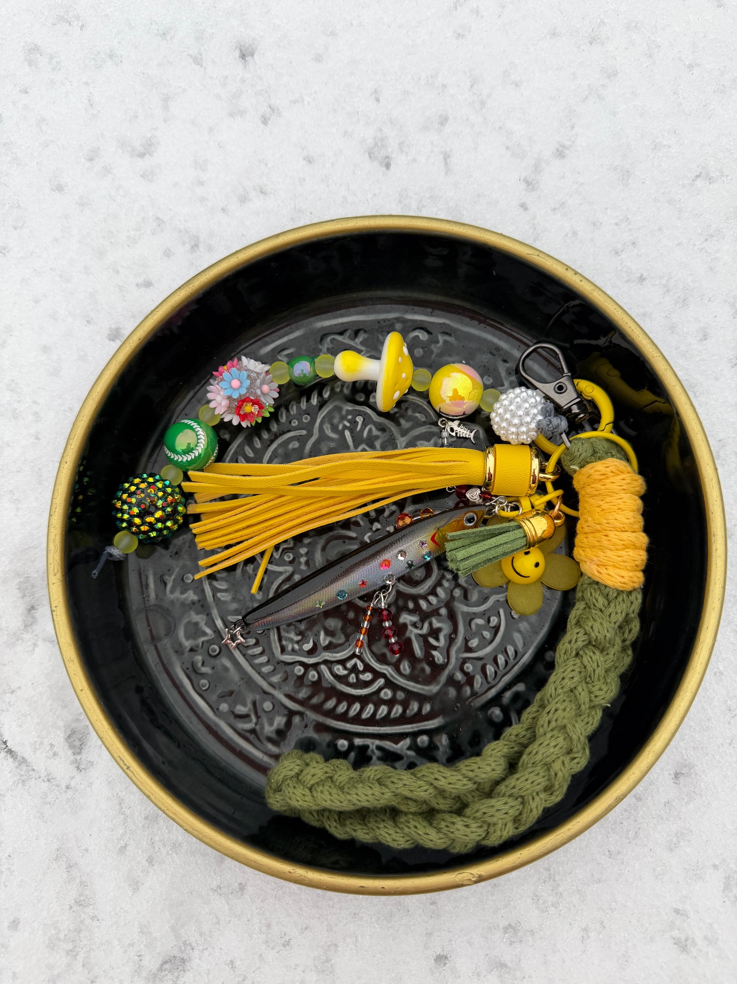 Bijou de sac coloré - Grigri - porte-clés - " Sardine" -  pièce unique