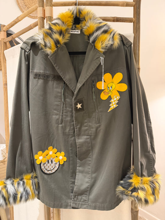 Veste Treillis militaire customisée - "Sunshine" - pièce unique