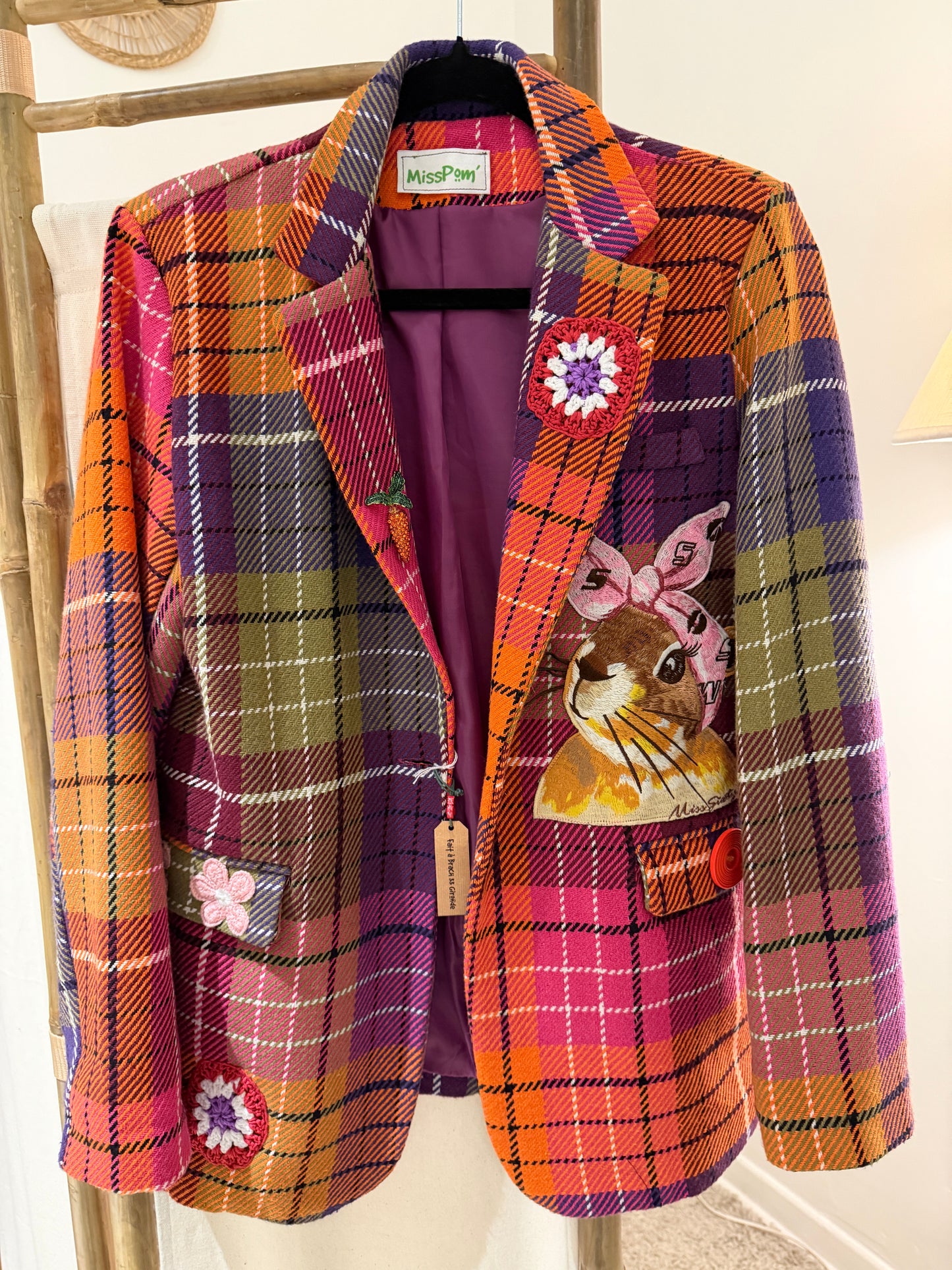 veste blazer écossaise rose orangée