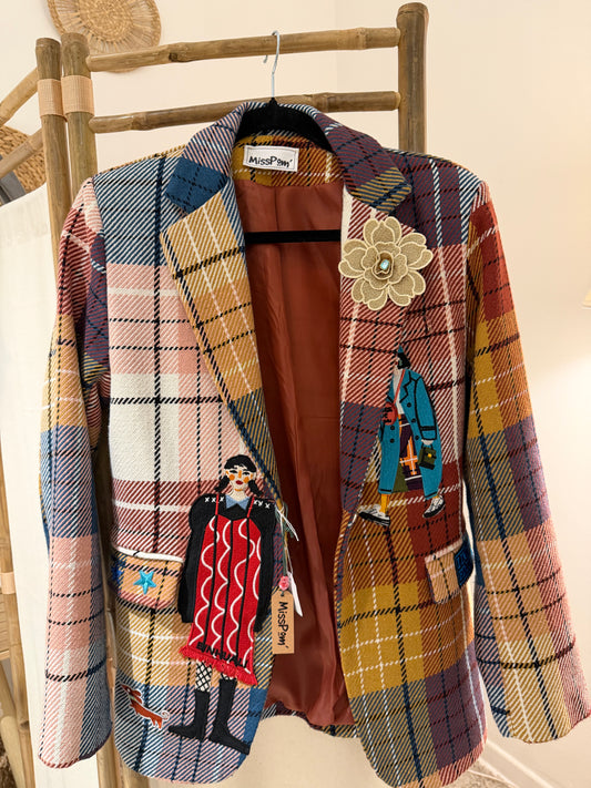 Veste blazer écossaise bleue