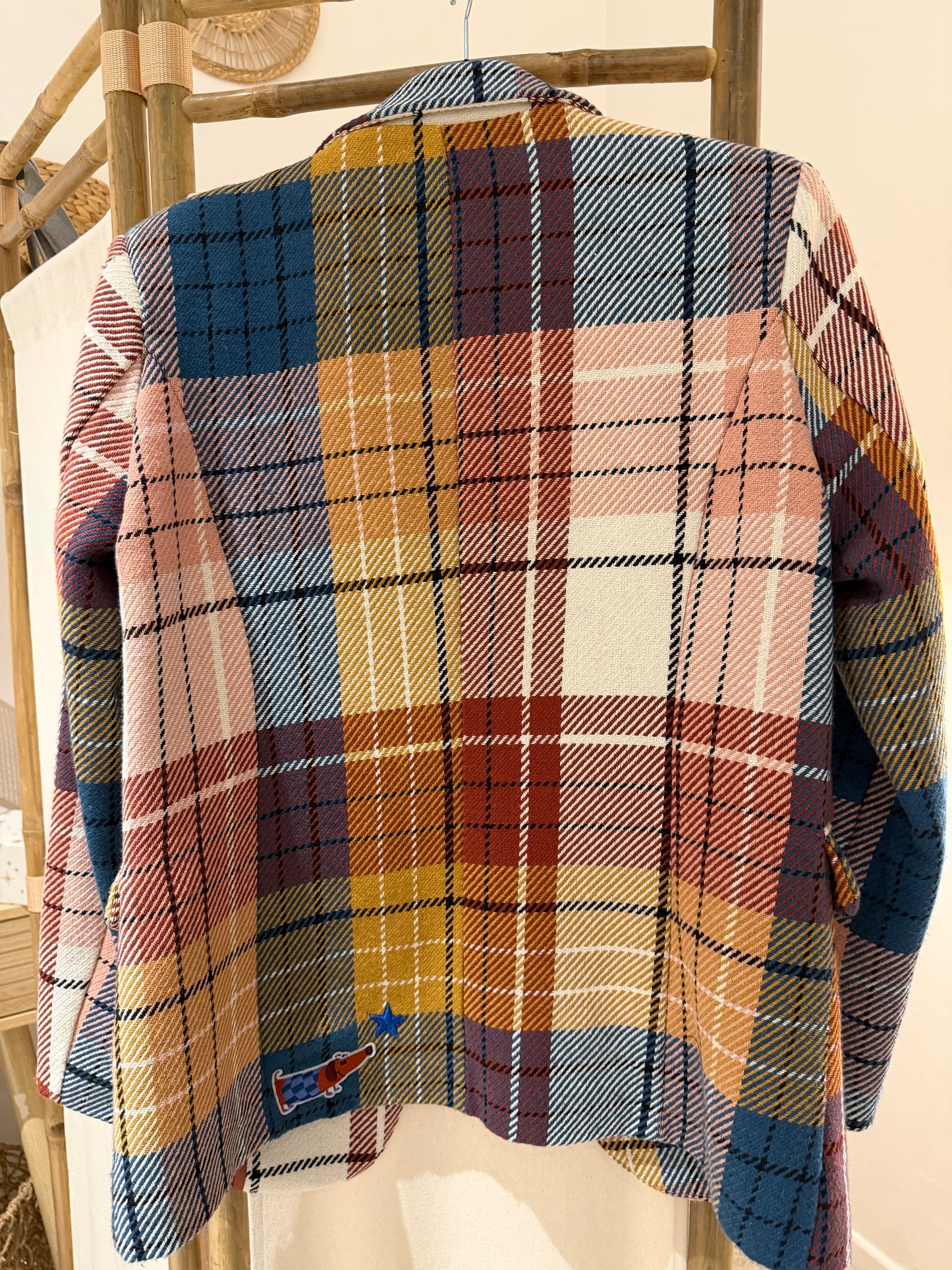 Veste blazer écossaise bleue