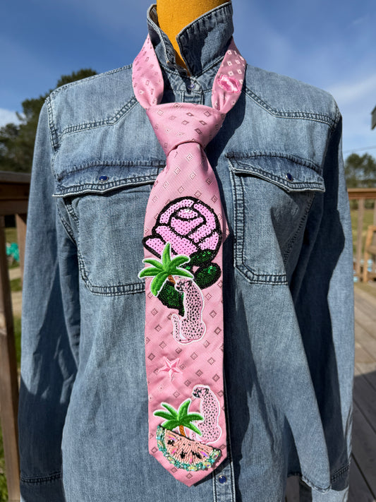 Cravate bijou - "Rose Riviéra" - pièce unique