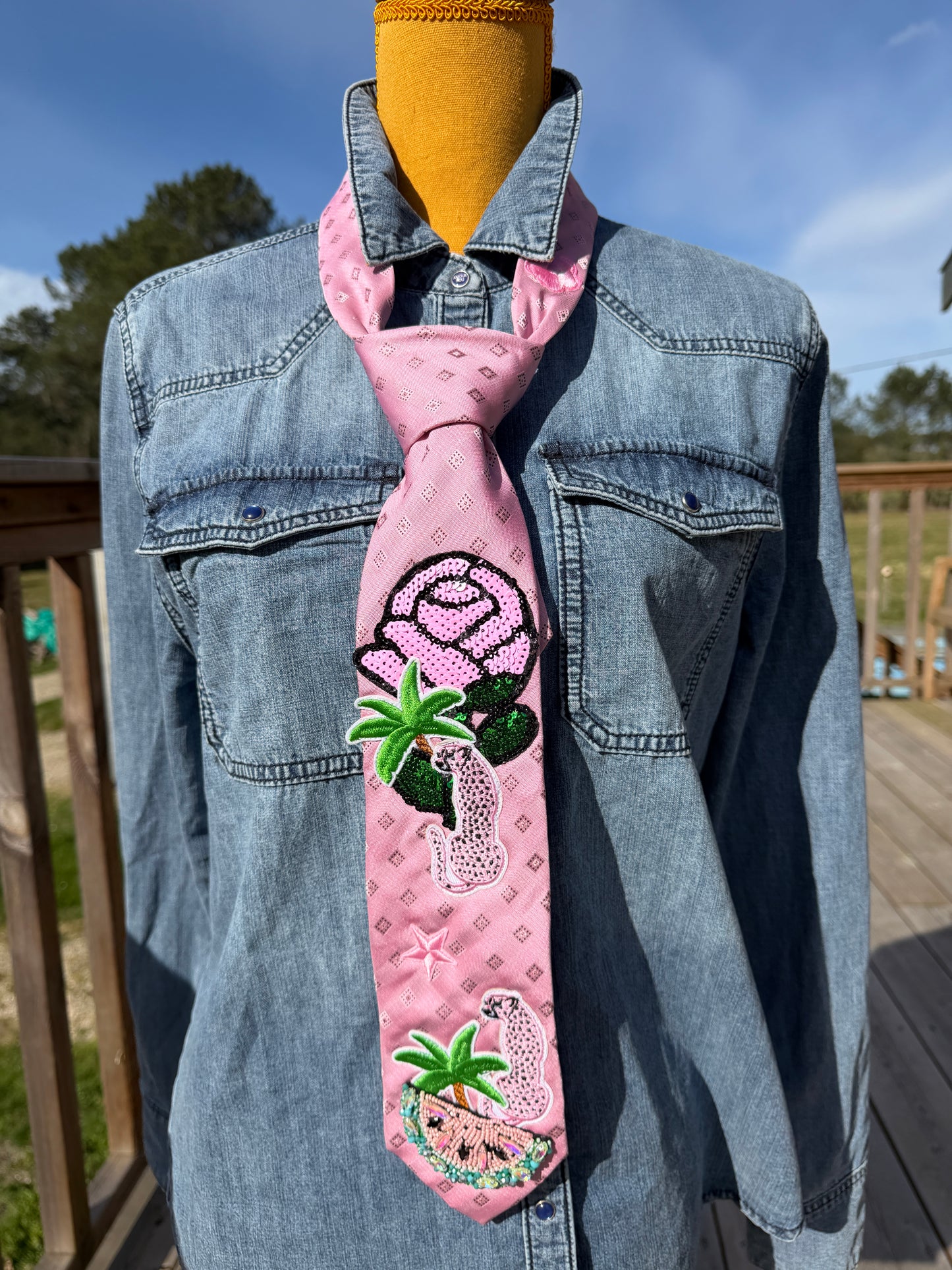 Cravate bijou - "Rose Riviéra" - pièce unique