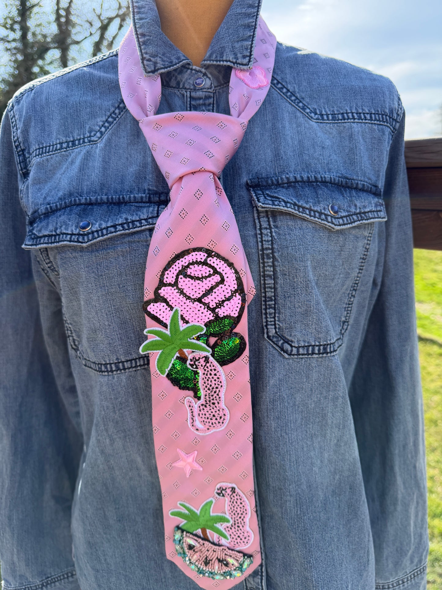 Cravate bijou - "Rose Riviéra" - pièce unique