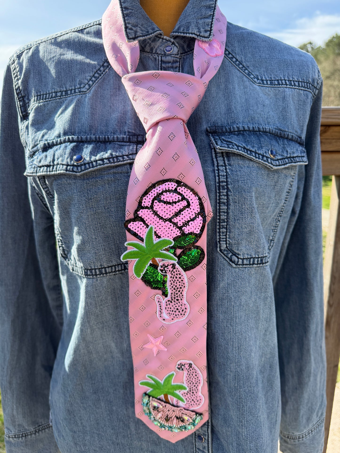 Cravate bijou - "Rose Riviéra" - pièce unique