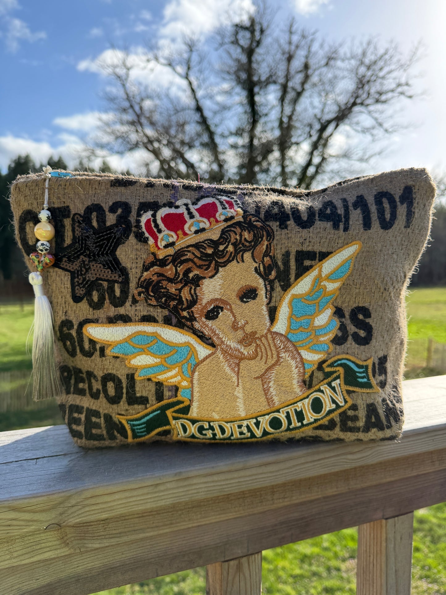 Pochette  femme - "Angel" - toile de jute - pièce unique