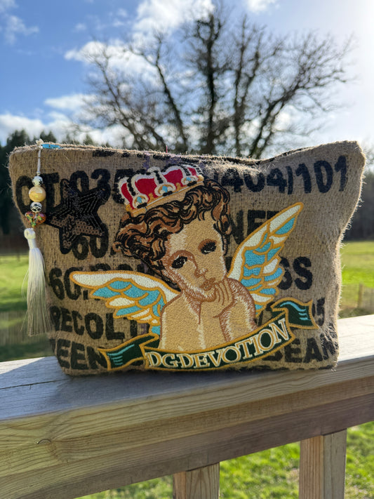 Pochette  femme - "Angel" - toile de jute - pièce unique