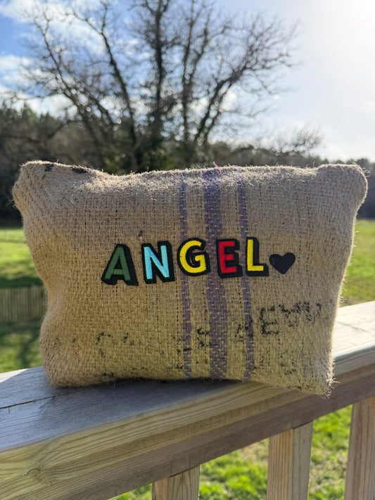 Pochette  femme - "Angel" - toile de jute - pièce unique
