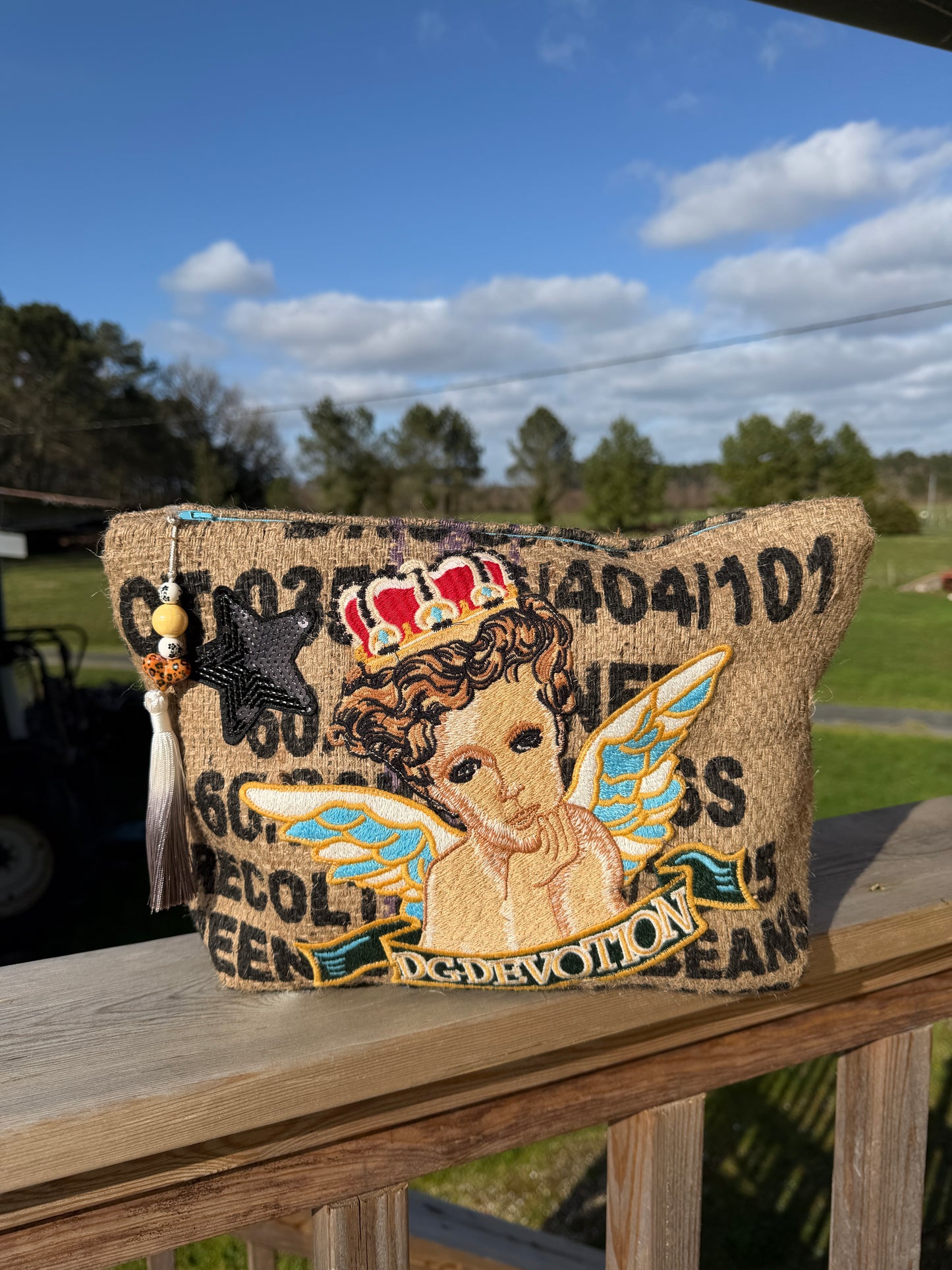 Pochette  femme - "Angel" - toile de jute - pièce unique