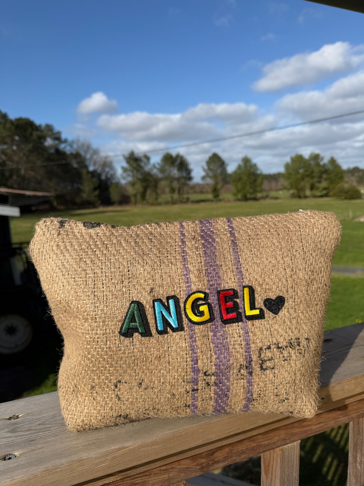 Pochette  femme - "Angel" - toile de jute - pièce unique