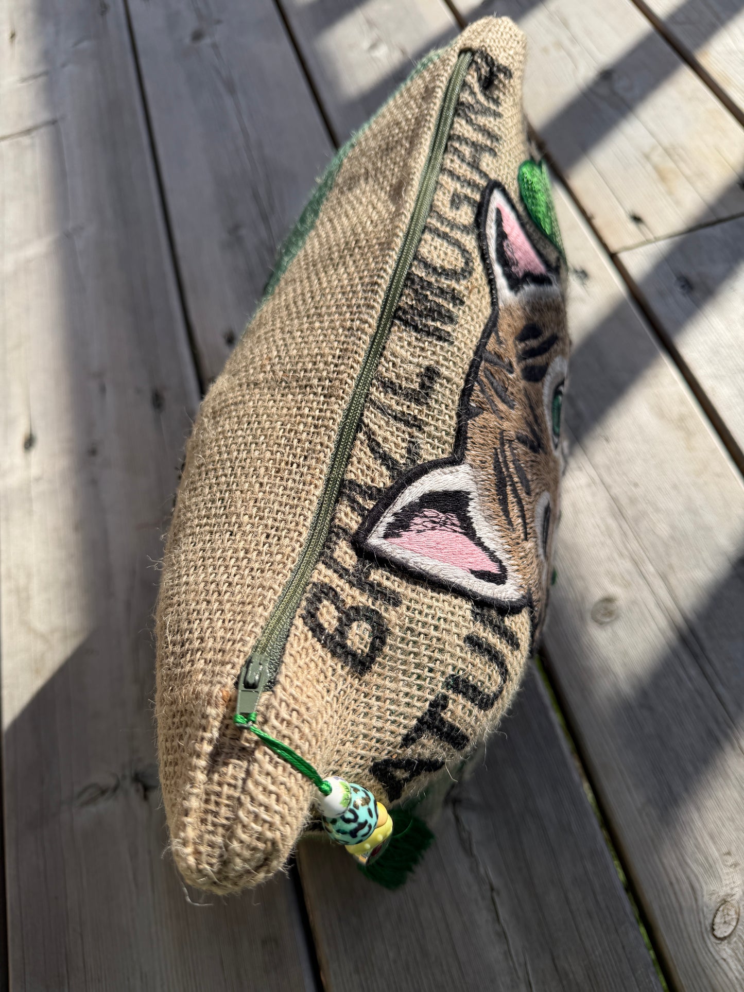 Pochette femme - "Miaouuu" - toile de jute - pièce unique