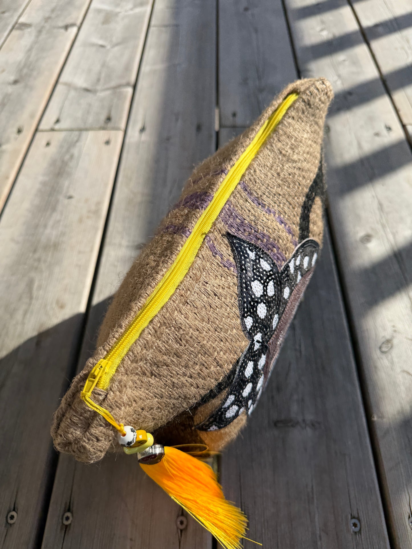 Pochette  femme - "Au Soleil" - toile de jute - pièce unique