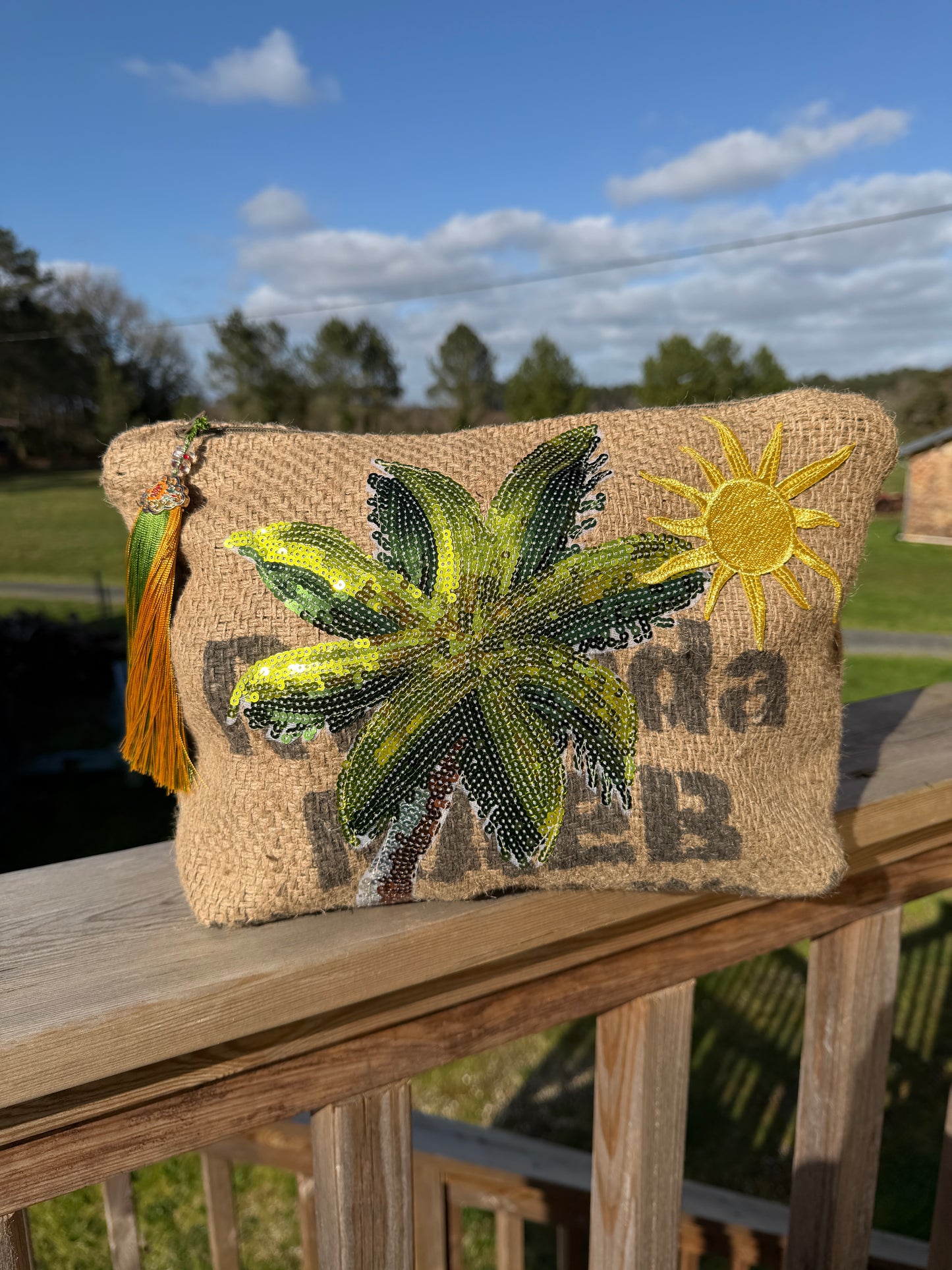 Pochette  femme - "Chill" - toile de jute -  pièce unique