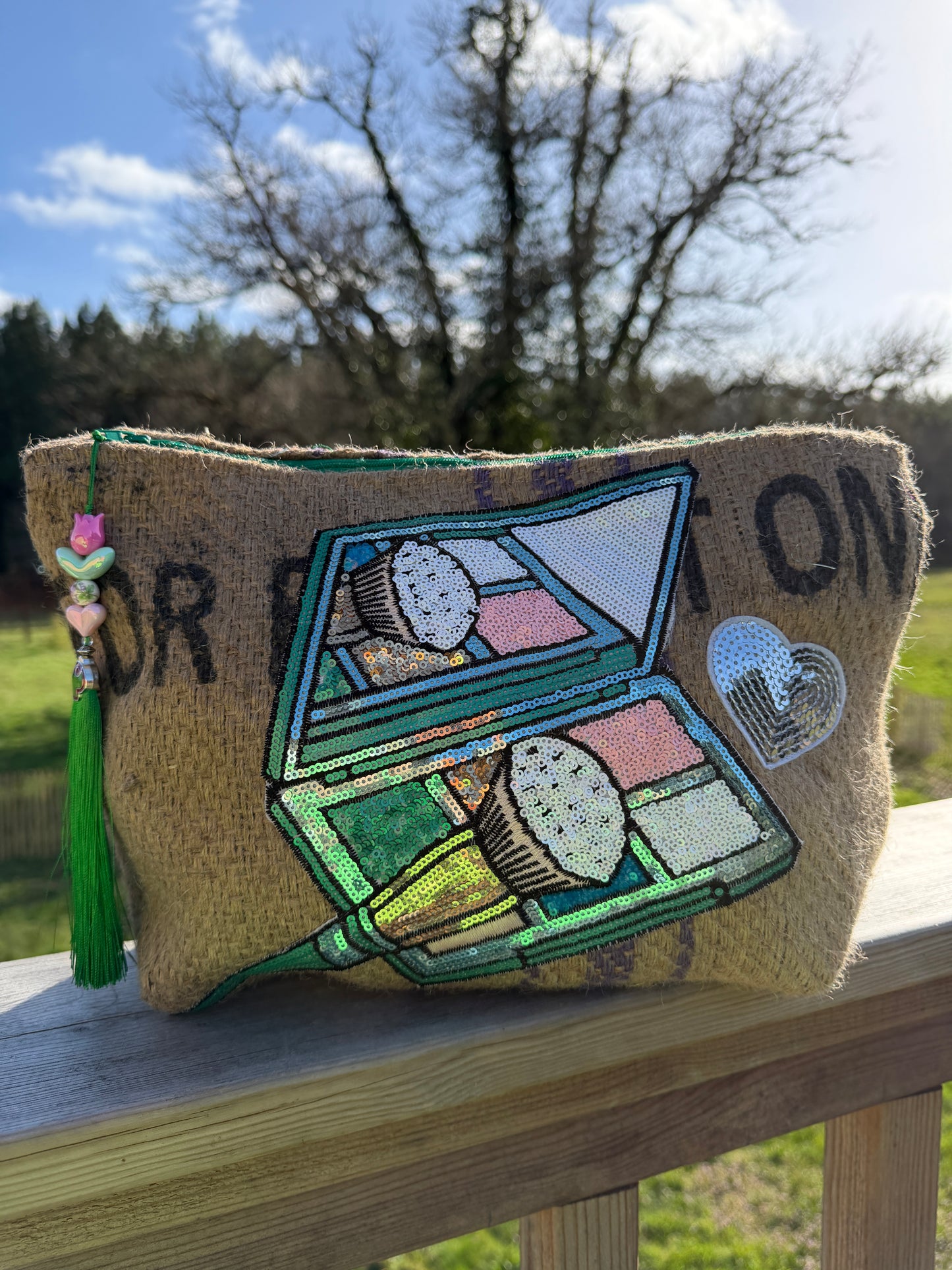 Pochette femme - "Mon bazar"- toile de jute - pièce unique