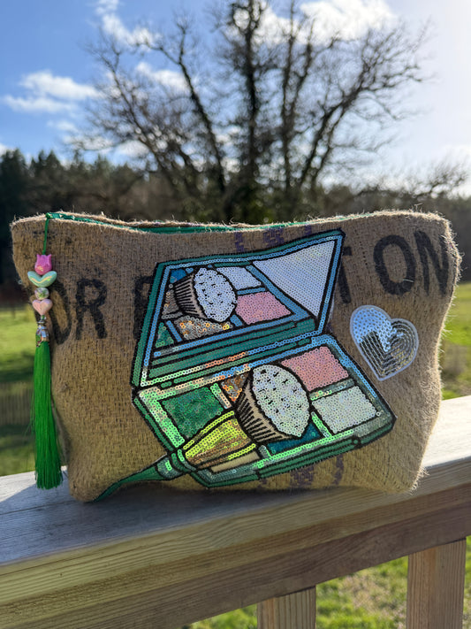 Pochette femme - "Mon bazar"- toile de jute - pièce unique
