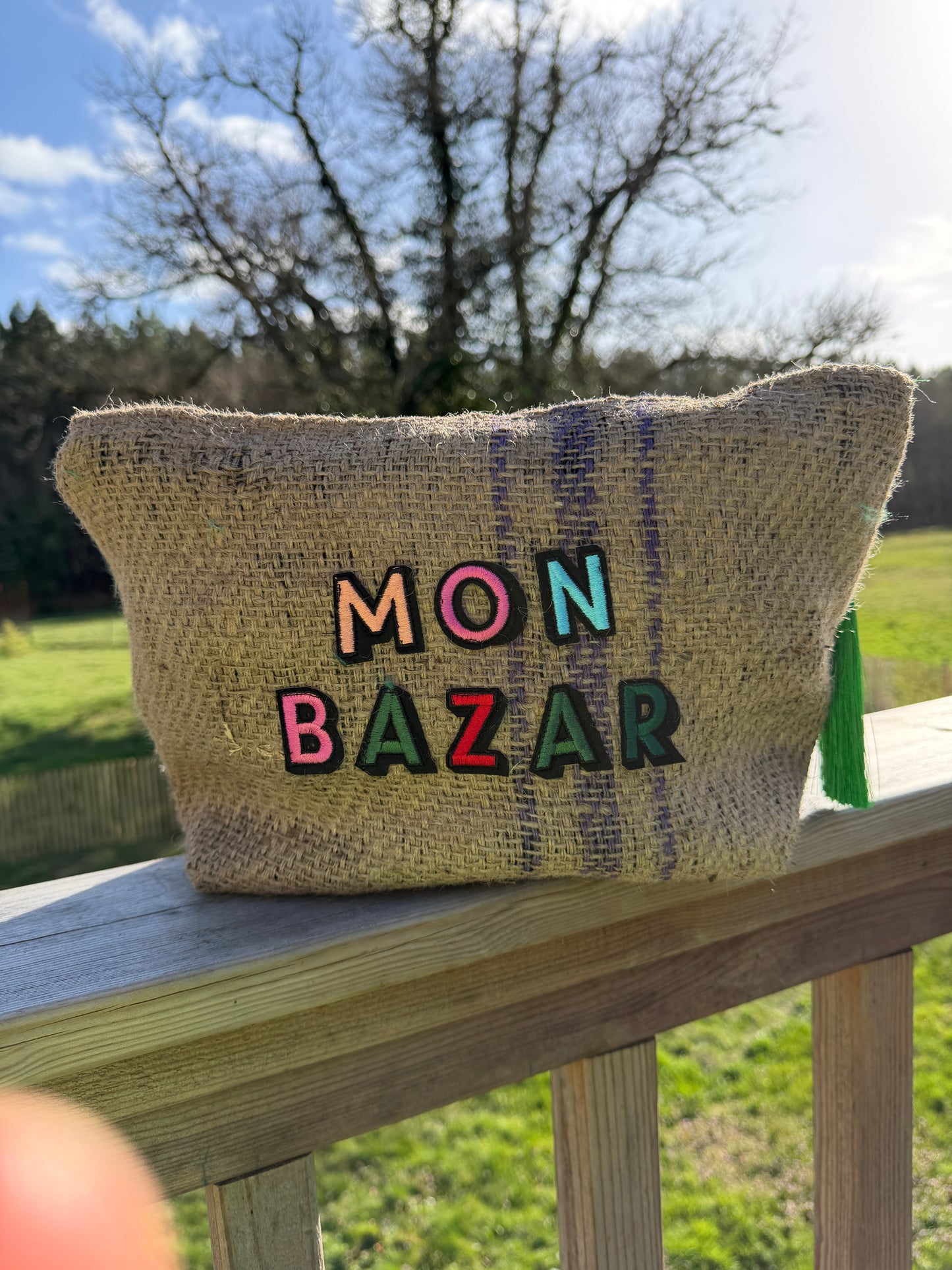 Pochette femme - "Mon bazar"- toile de jute - pièce unique