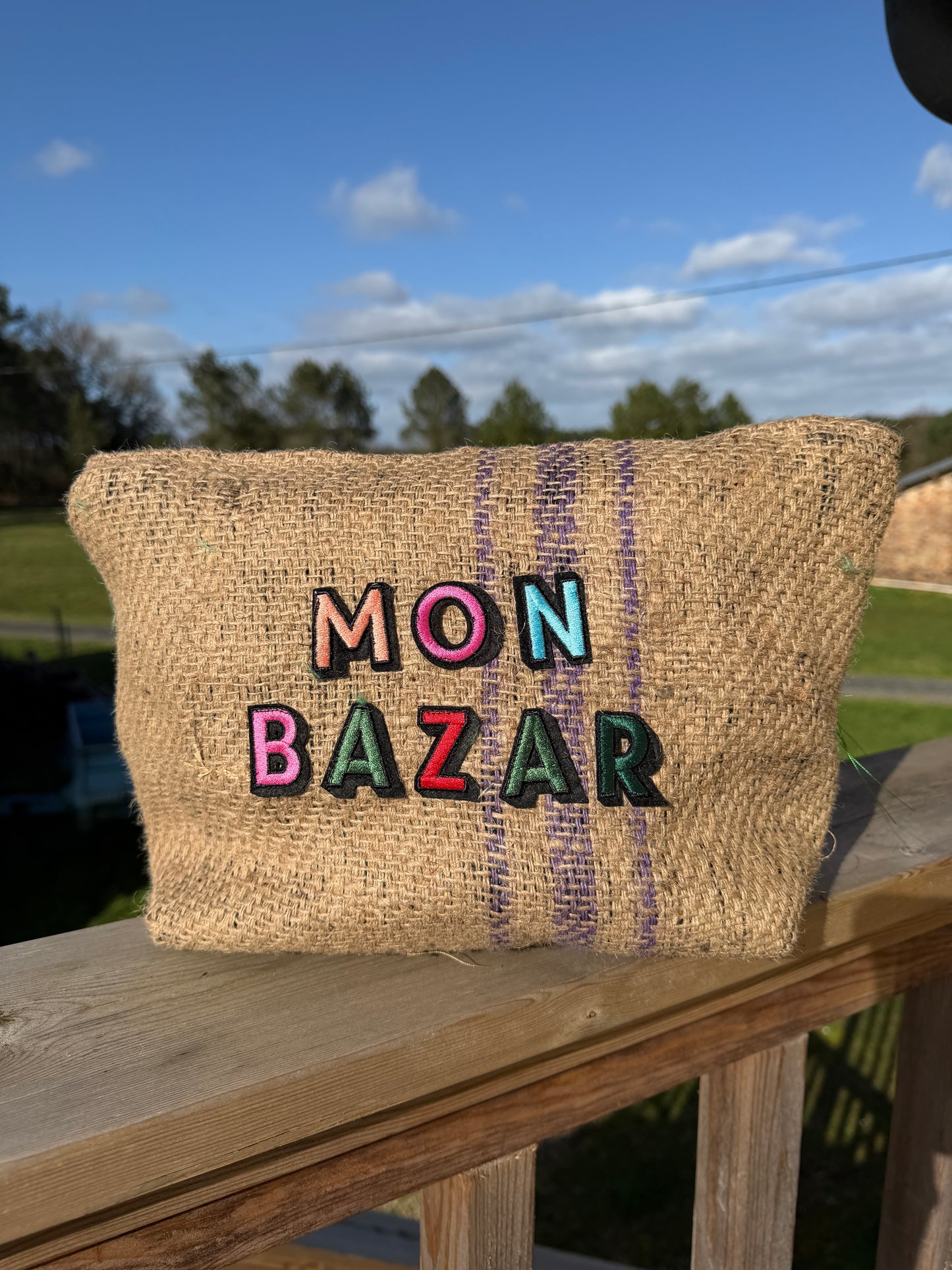 Pochette femme - "Mon bazar"- toile de jute - pièce unique