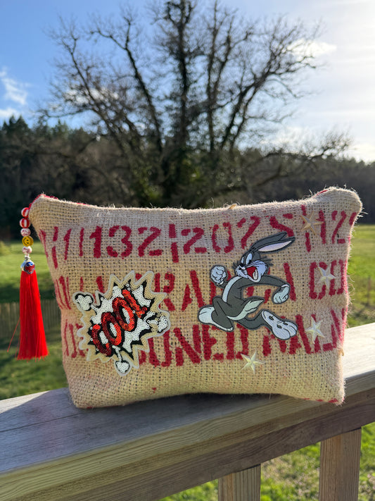 Pochette femme  - "Mes jolis riens" - toile de jute - pièce unique