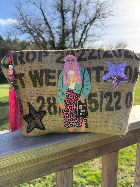 Pochette femme  - "So chic" - toile de jute - pièce unique
