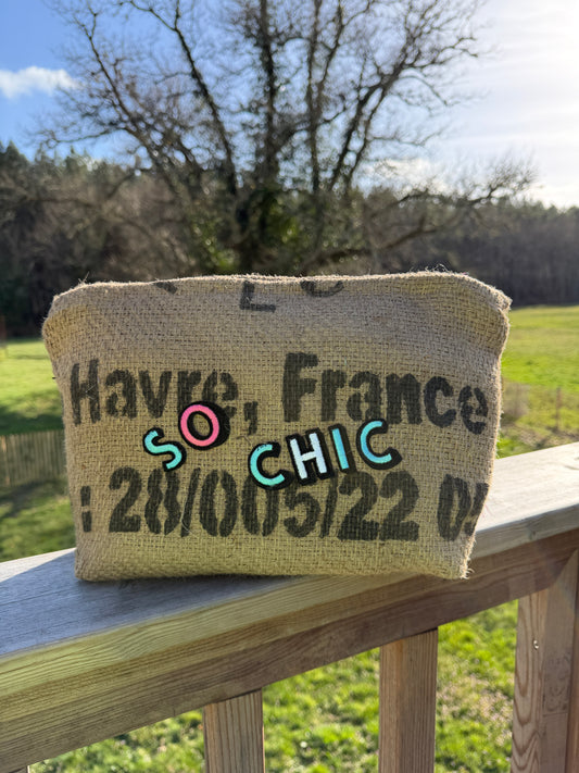 Pochette femme  - "So chic" - toile de jute - pièce unique