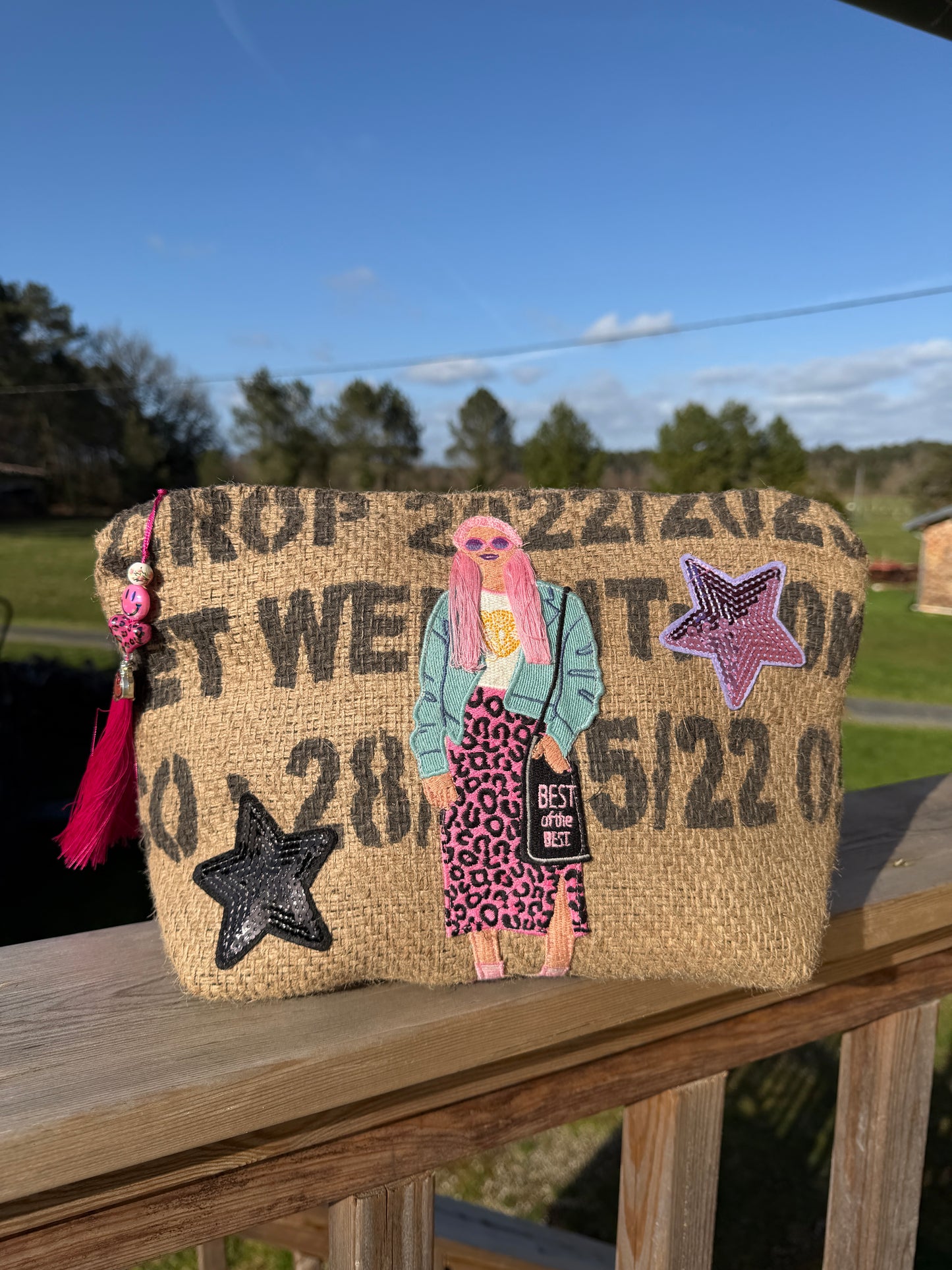 Pochette femme  - "So chic" - toile de jute - pièce unique