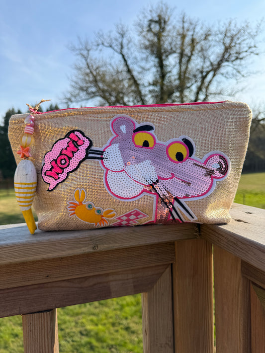 Pochette femme - "Panthère Pop"- tissu lamé - pièce unique