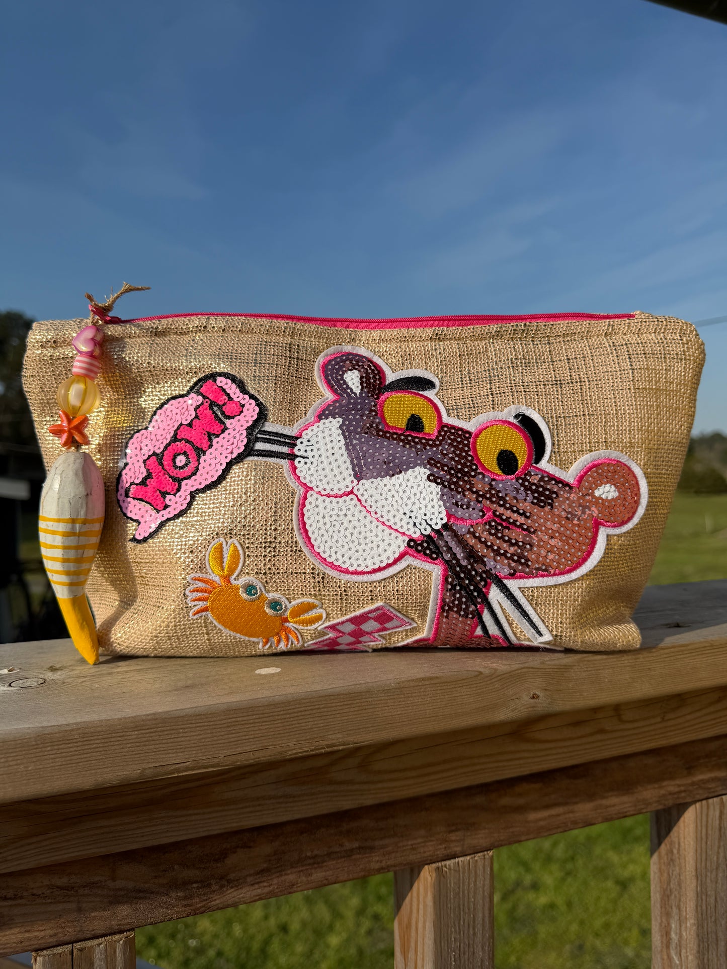 Pochette femme - "Panthère Pop"- tissu lamé - pièce unique